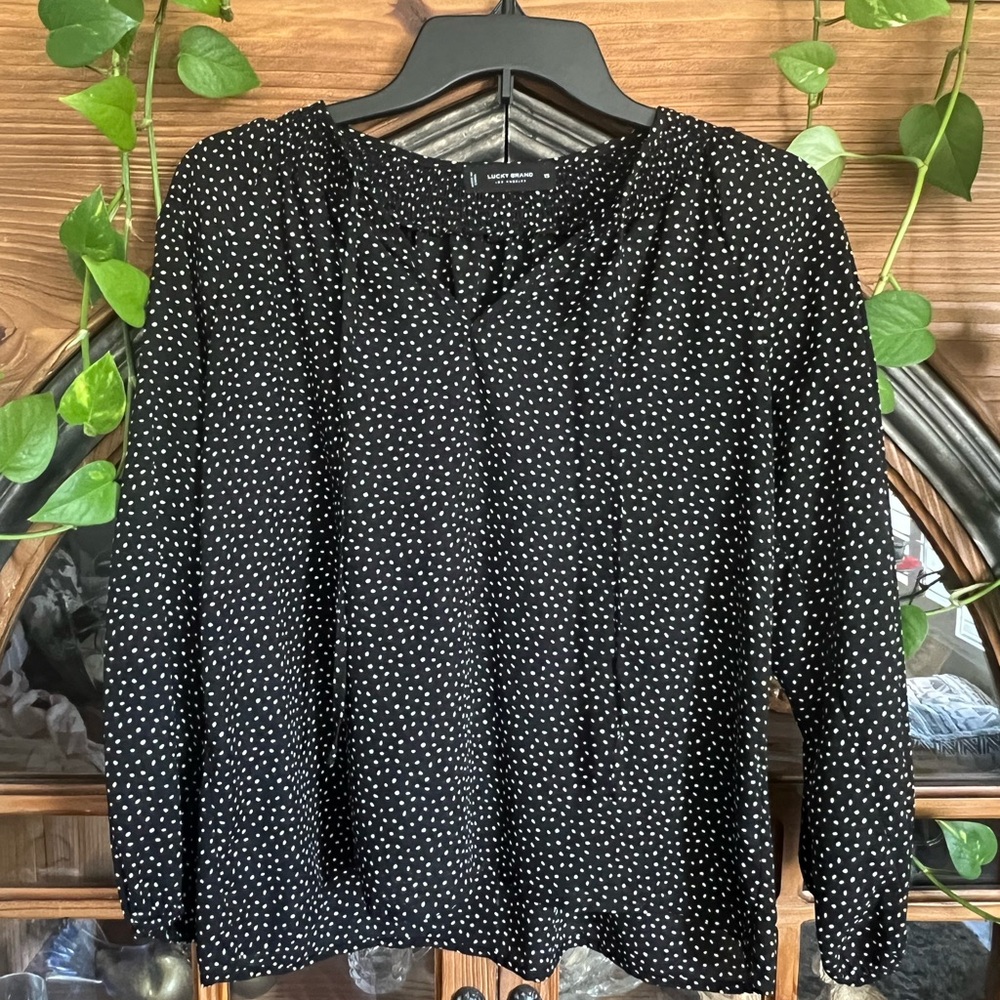Lucky Brand Black and White Dotted Blouse
